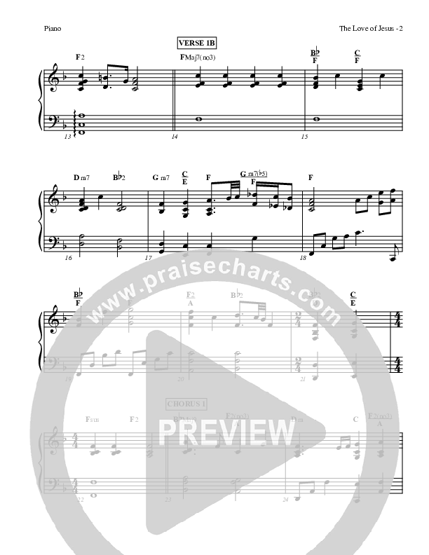 The Love Of Jesus Piano Sheet (LU Praise / Red Tie Music)