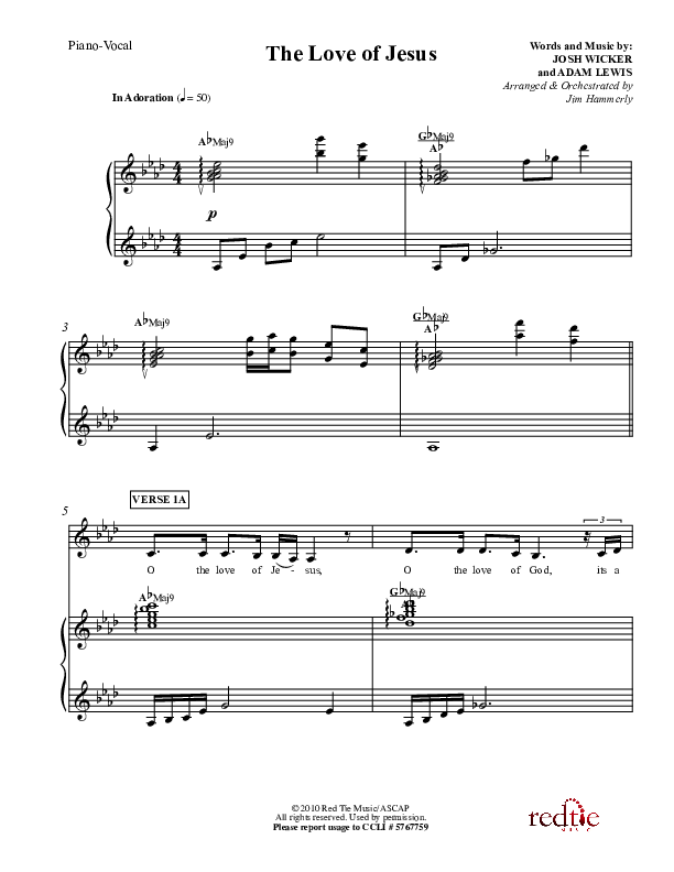 The Love Of Jesus Piano/Vocal (LU Praise / Red Tie Music)