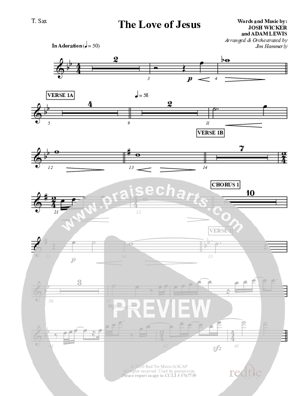 The Love Of Jesus Tenor Sax 2 (LU Praise / Red Tie Music)