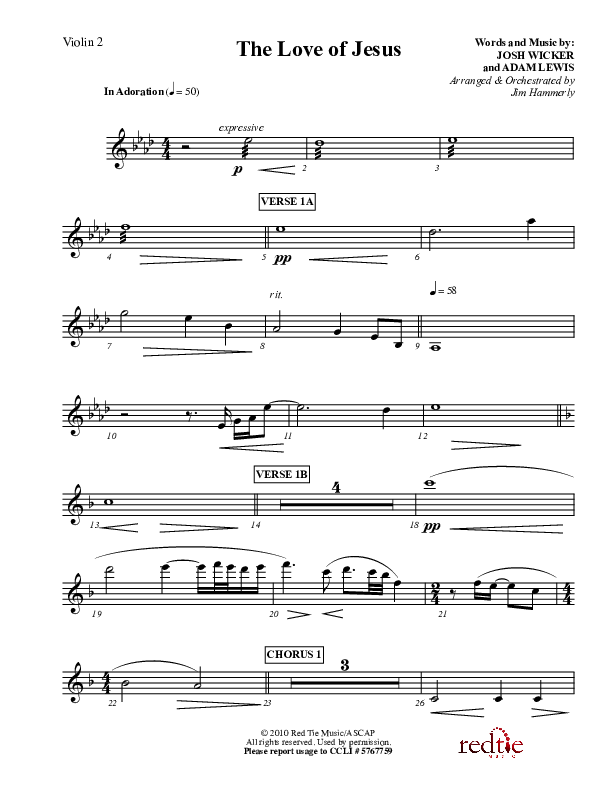 The Love Of Jesus Violin 2 (LU Praise / Red Tie Music)