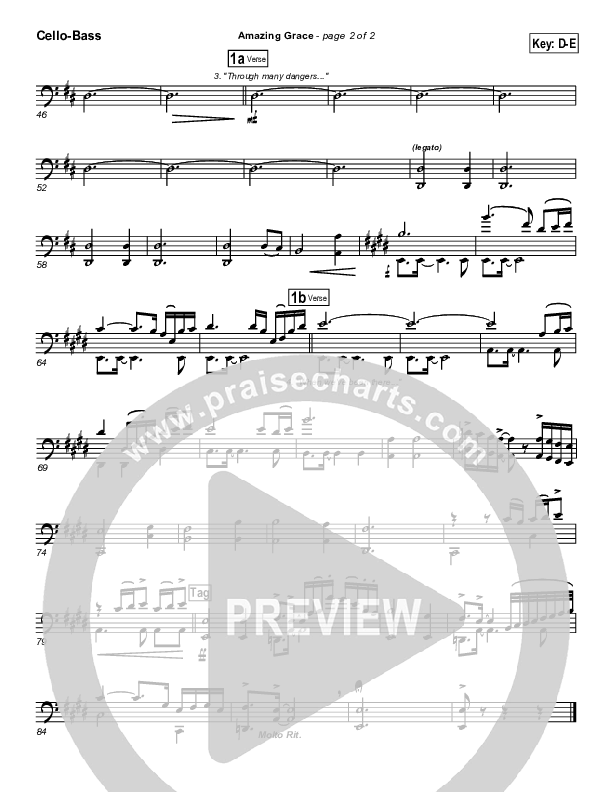 Amazing Grace Cello/Bass (PraiseCharts Band / Arr. Daniel Galbraith)