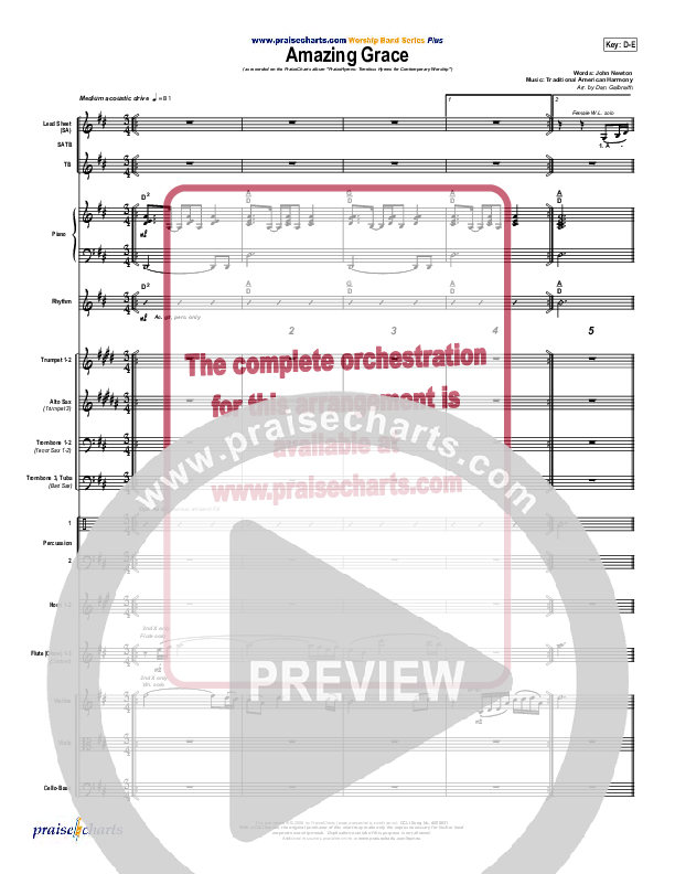 Amazing Grace Conductor's Score (PraiseCharts Band / Arr. Daniel Galbraith)