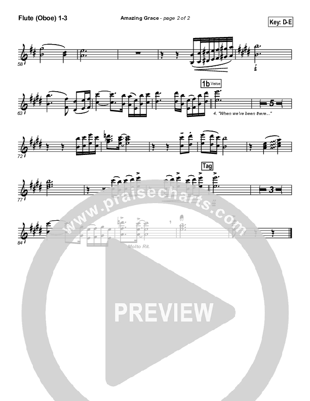 Amazing Grace Flute/Oboe 1/2/3 (PraiseCharts Band / Arr. Daniel Galbraith)