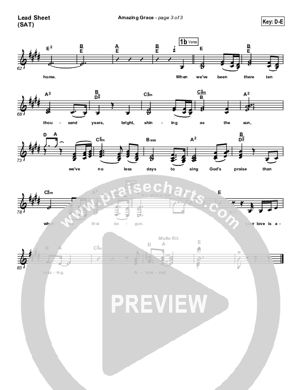 Amazing Grace Lead Sheet (PraiseCharts Band / Arr. Daniel Galbraith)