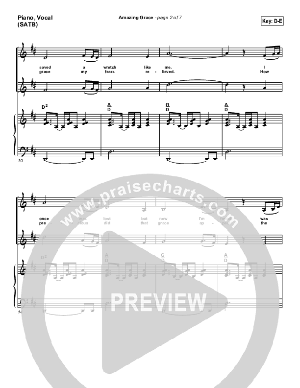 Amazing Grace Piano/Vocal (PraiseCharts Band / Arr. Daniel Galbraith)