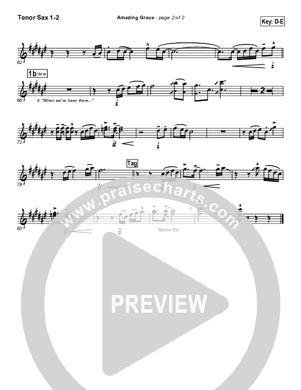 Amazing Grace Tenor Sax 1/2 (PraiseCharts Band / Arr. Daniel Galbraith)