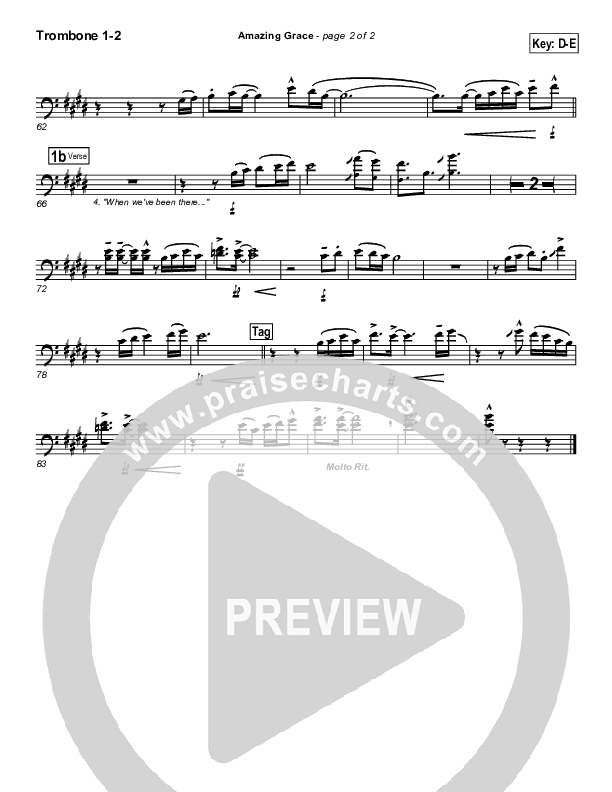 Amazing Grace Trombone 1/2 (PraiseCharts Band / Arr. Daniel Galbraith)