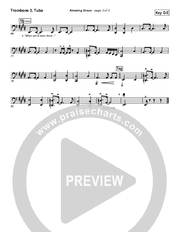 Amazing Grace Trombone 3/Tuba (PraiseCharts Band / Arr. Daniel Galbraith)