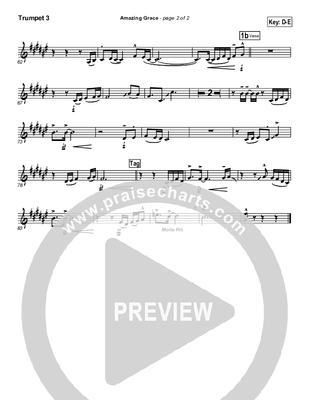 Amazing Grace Trumpet 3 (PraiseCharts Band / Arr. Daniel Galbraith)