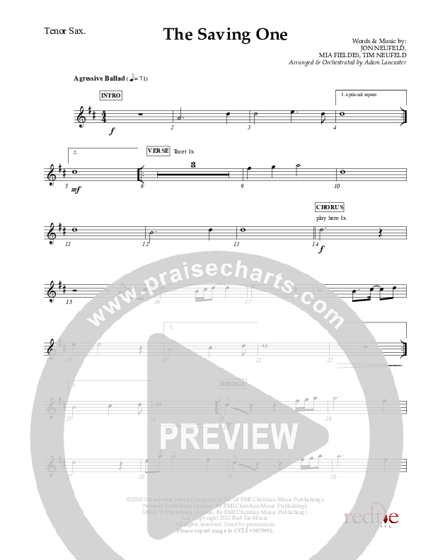The Saving One Tenor Sax 2 (Charles Billingsley / Red Tie Music)