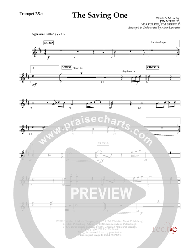 The Saving One Trumpet 2/3 (Charles Billingsley / Red Tie Music)