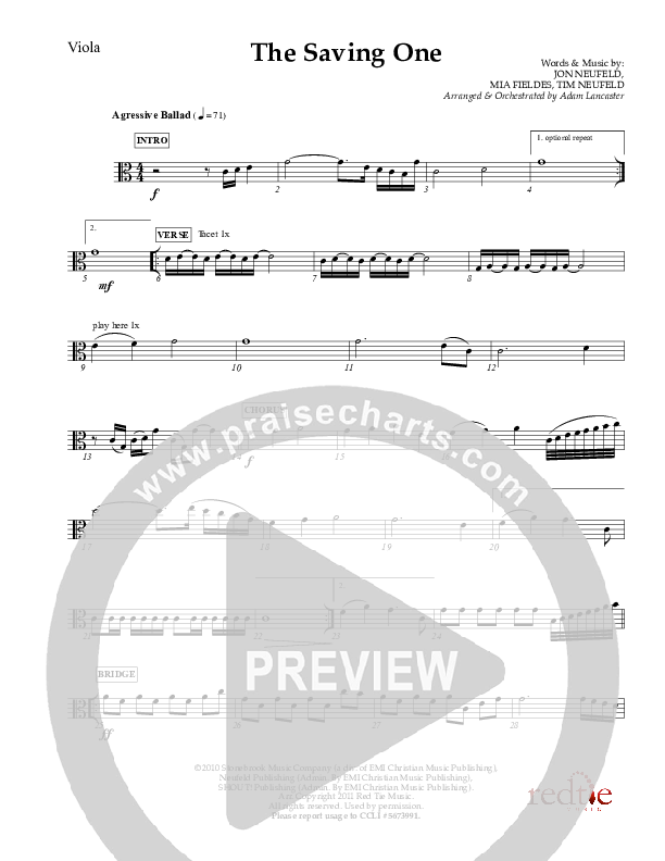 The Saving One Viola (Charles Billingsley / Red Tie Music)