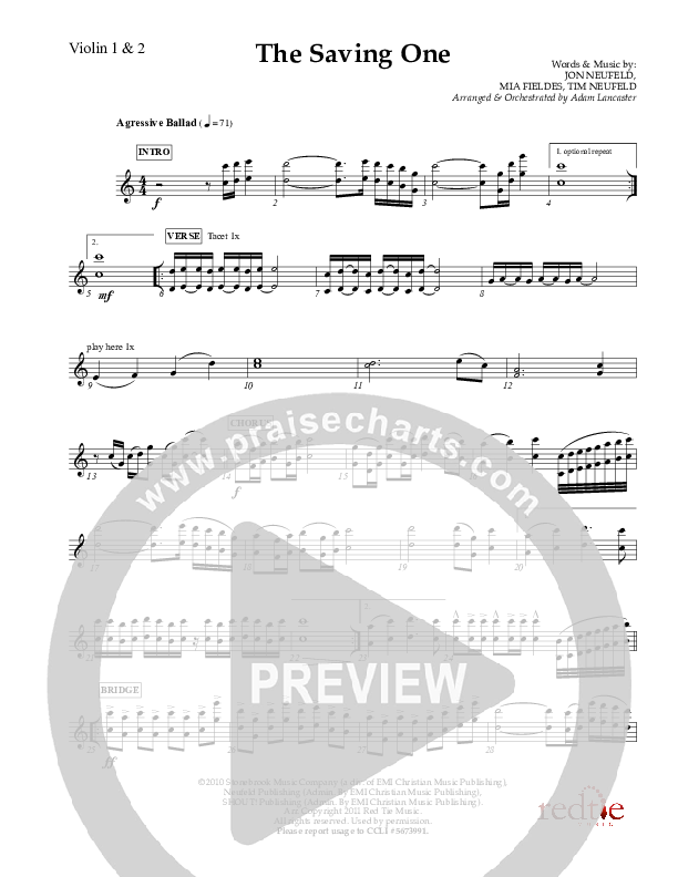 The Saving One Violin 1/2 (Charles Billingsley / Red Tie Music)