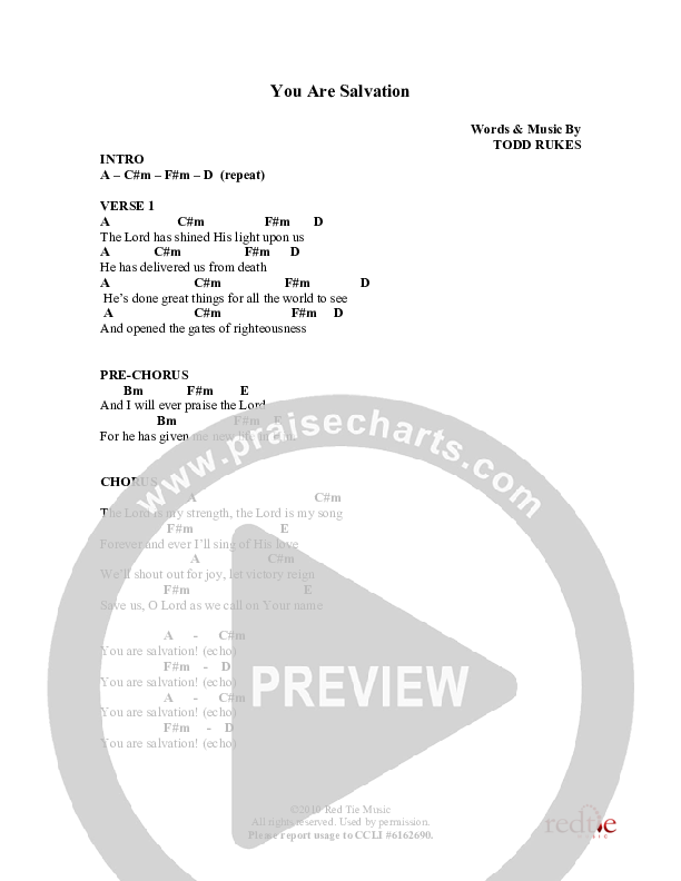 You Are Salvation Chords & Lyrics (Exodus)