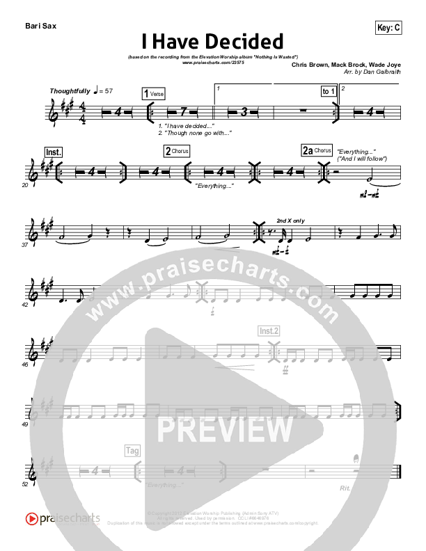 I Have Decided Bari Sax (Elevation Worship)