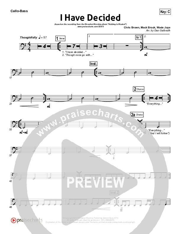 I Have Decided Cello/Bass (Elevation Worship)