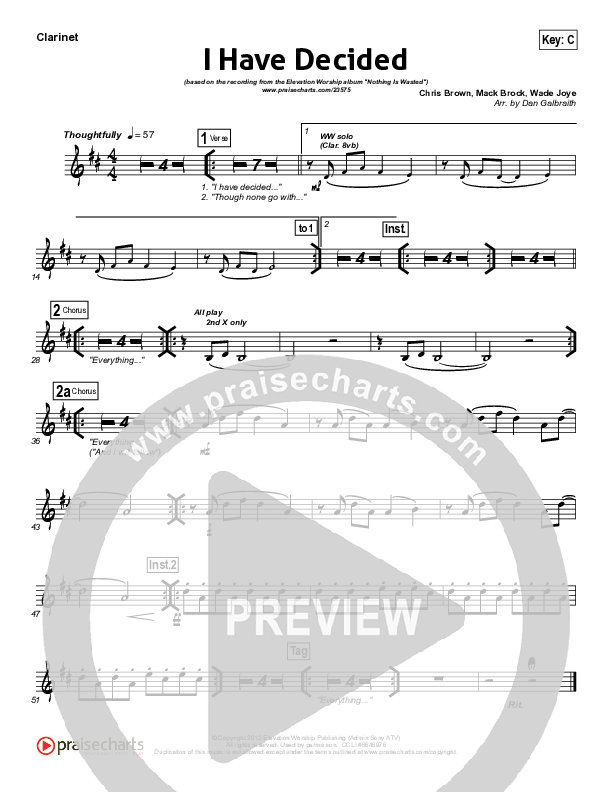 I Have Decided Clarinet (Elevation Worship)