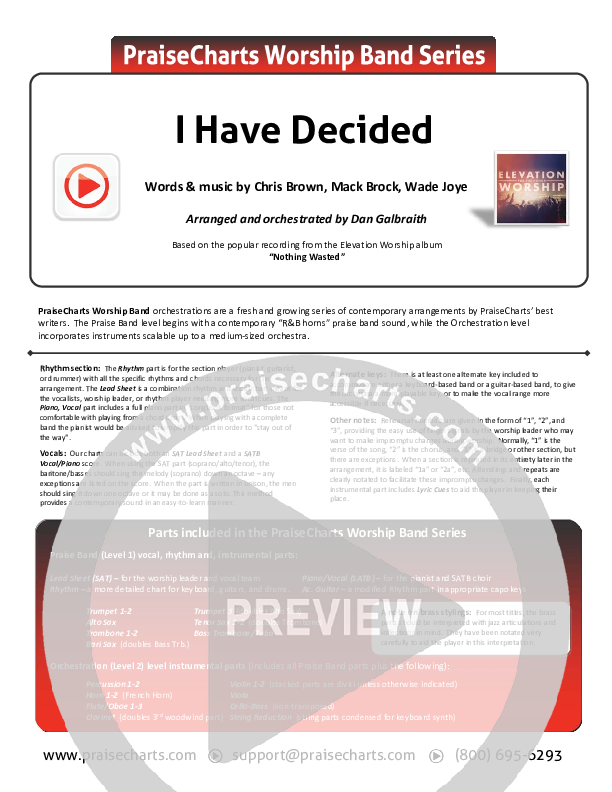 I Have Decided Cover Sheet (Elevation Worship)