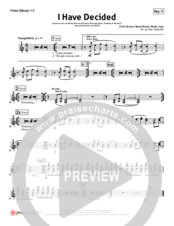 I Have Decided Flute/Oboe 1/2/3 (Elevation Worship)
