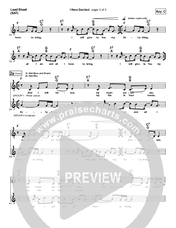 I Have Decided Lead Sheet (SAT) (Elevation Worship)