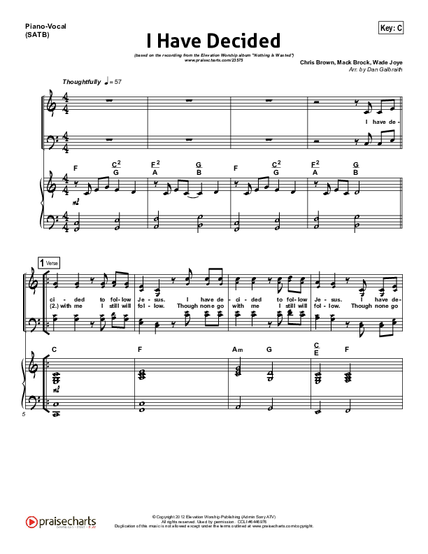 I Have Decided Piano/Vocal (SATB) (Elevation Worship)