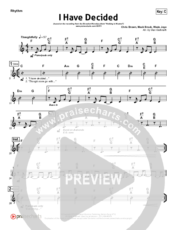 I Have Decided Rhythm Chart (Elevation Worship)