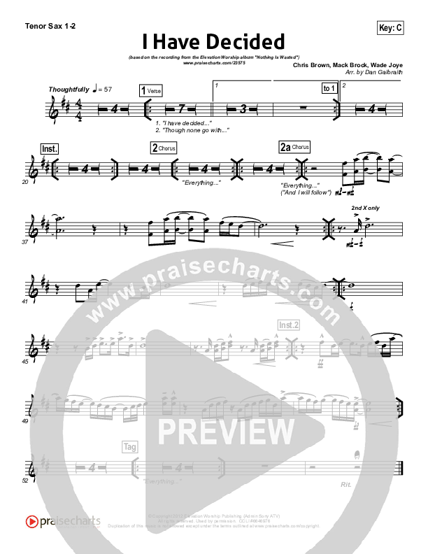 I Have Decided Tenor Sax 1/2 (Elevation Worship)