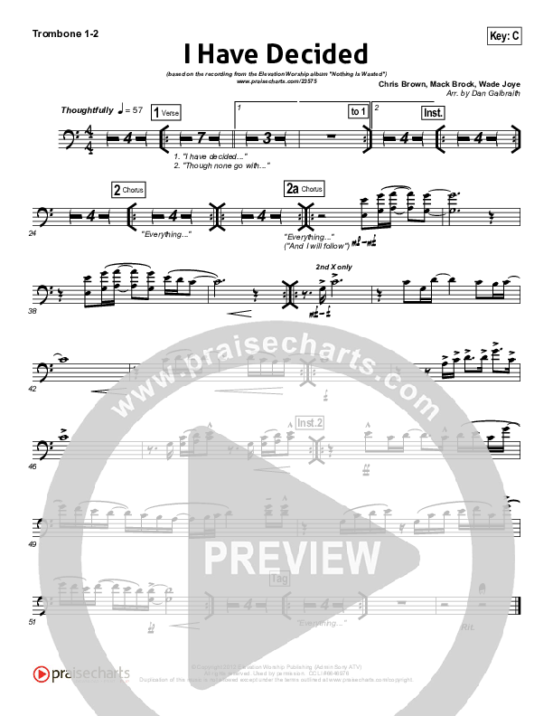 I Have Decided Trombone 1/2 (Elevation Worship)