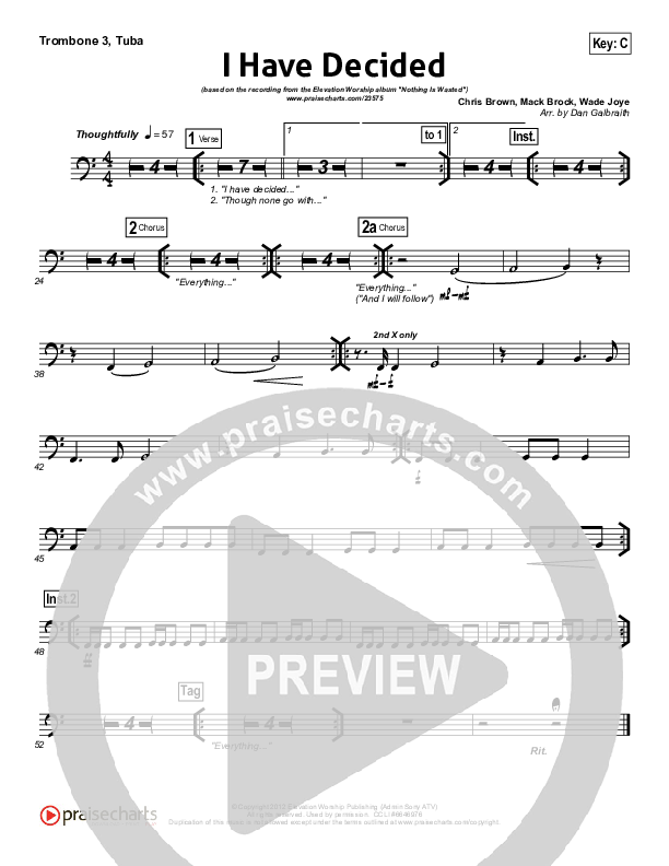I Have Decided Trombone 3/Tuba (Elevation Worship)