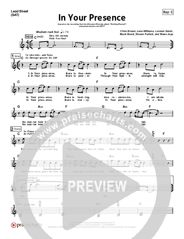 In Your Presence Lead Sheet (SAT) (Elevation Worship)