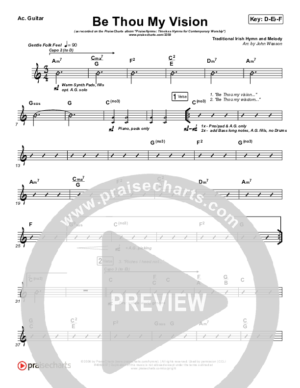Be Thou My Vision Acoustic Guitar (PraiseCharts Band / Arr. John Wasson)