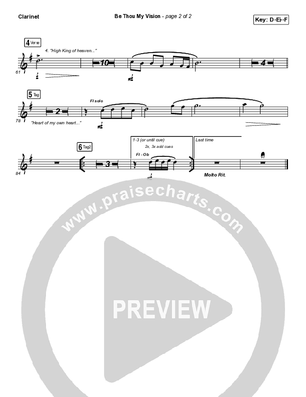 Be Thou My Vision Clarinet (PraiseCharts Band / Arr. John Wasson)
