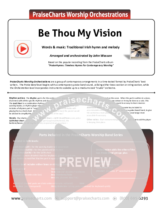 Be Thou My Vision Cover Sheet (PraiseCharts Band / Arr. John Wasson)