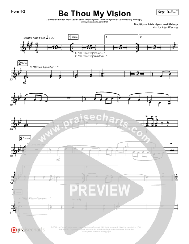 Be Thou My Vision French Horn 1/2 (PraiseCharts Band / Arr. John Wasson)
