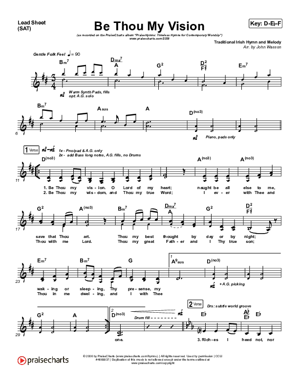 Be Thou My Vision Lead Sheet (SAT) (PraiseCharts Band / Arr. John Wasson)