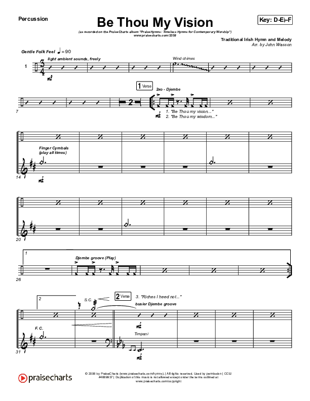 Be Thou My Vision Percussion (PraiseCharts Band / Arr. John Wasson)