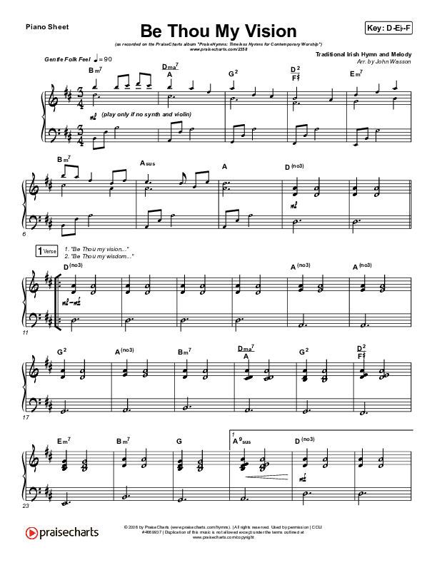 Be Thou My Vision Piano Sheet (PraiseCharts Band / Arr. John Wasson)
