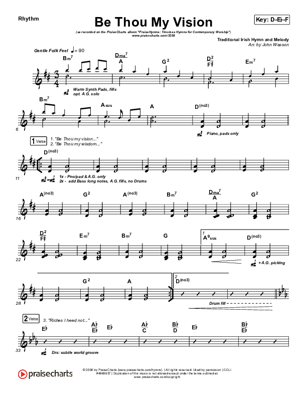 Be Thou My Vision Rhythm Chart (PraiseCharts Band / Arr. John Wasson)