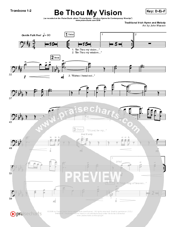 Be Thou My Vision Trombone 1/2 (PraiseCharts Band / Arr. John Wasson)