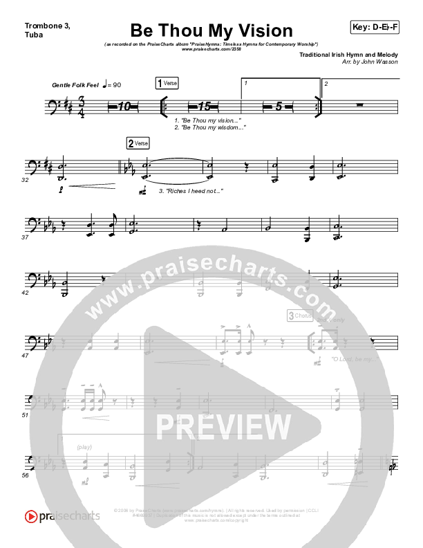 Be Thou My Vision Trombone 3/Tuba (PraiseCharts Band / Arr. John Wasson)
