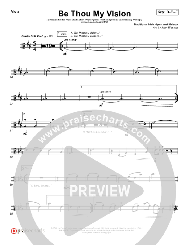 Be Thou My Vision Viola (PraiseCharts Band / Arr. John Wasson)