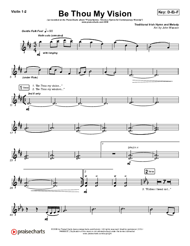Be Thou My Vision Violin 1/2 (PraiseCharts Band / Arr. John Wasson)