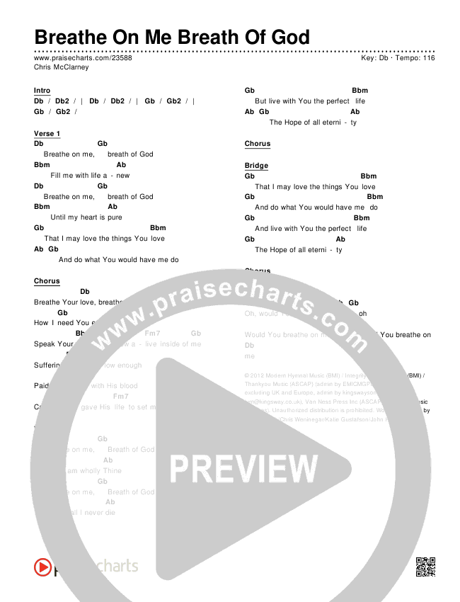 Breathe On Me Breath Of God Chords & Lyrics (Chris McClarney)