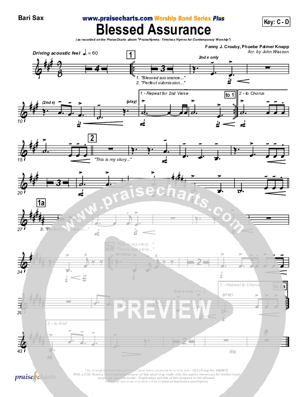 Blessed Assurance Bari Sax (PraiseCharts Band)