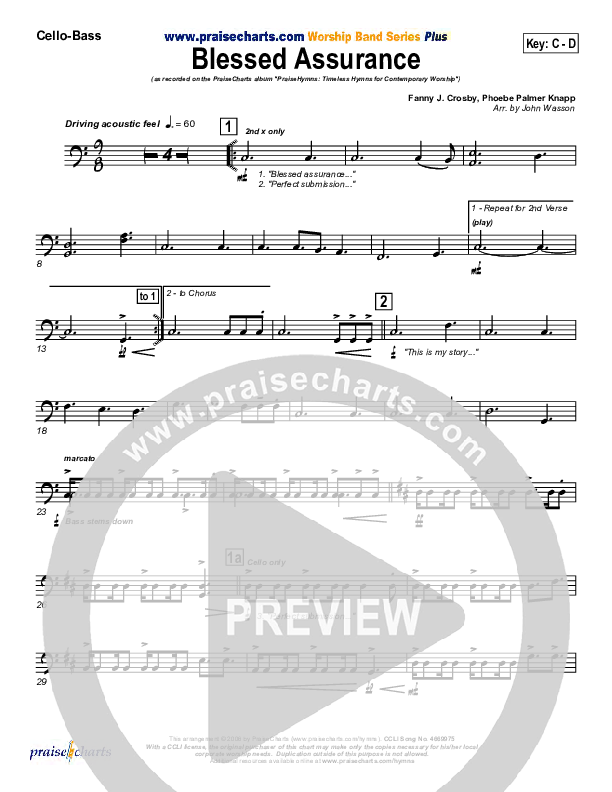 Blessed Assurance Cello/Bass (PraiseCharts Band)