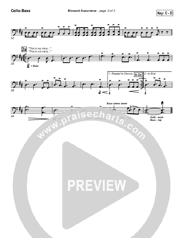Blessed Assurance Cello/Bass (PraiseCharts Band)