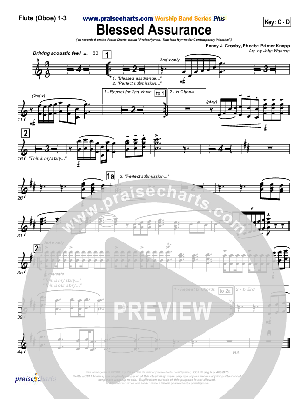 Blessed Assurance Flute/Oboe 1/2/3 (PraiseCharts Band)