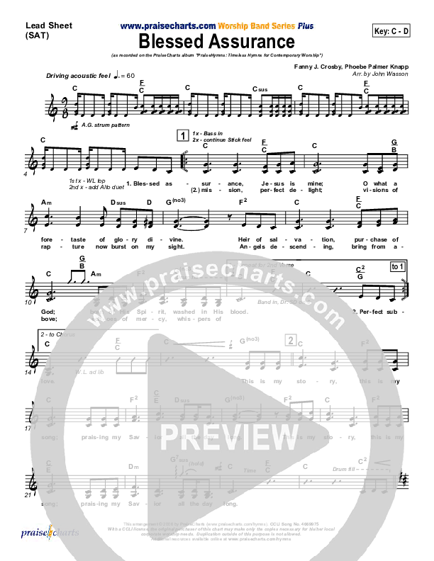 Blessed Assurance Lead Sheet (PraiseCharts Band)