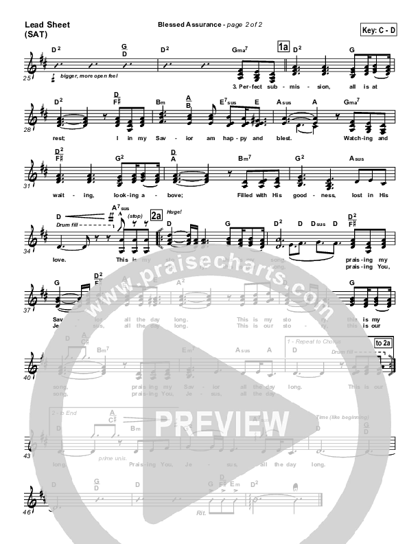 Blessed Assurance Lead Sheet (SAT) (PraiseCharts Band)