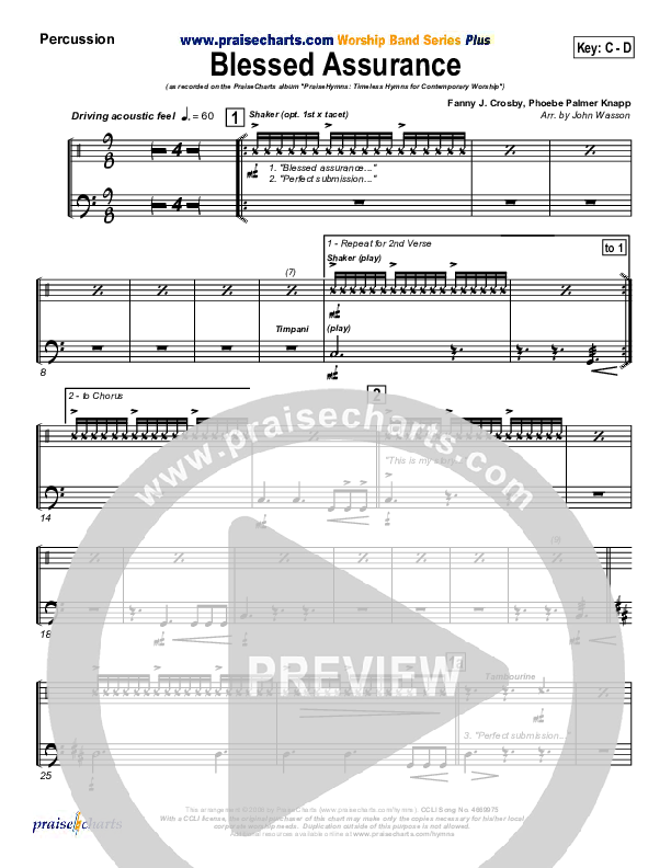 Blessed Assurance Percussion (PraiseCharts Band)